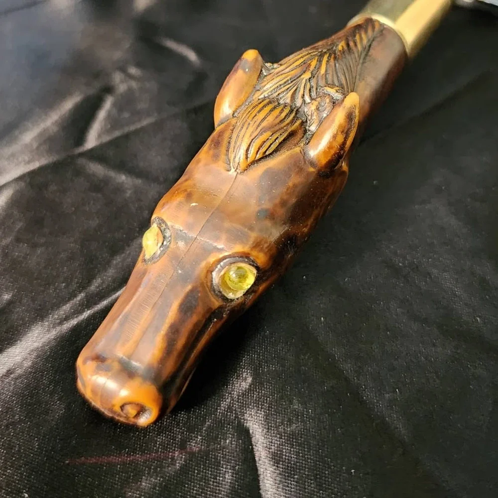 Vintage Carved Horse Head Razor Shaver Gold Accents Rhinestones Gillette Blades